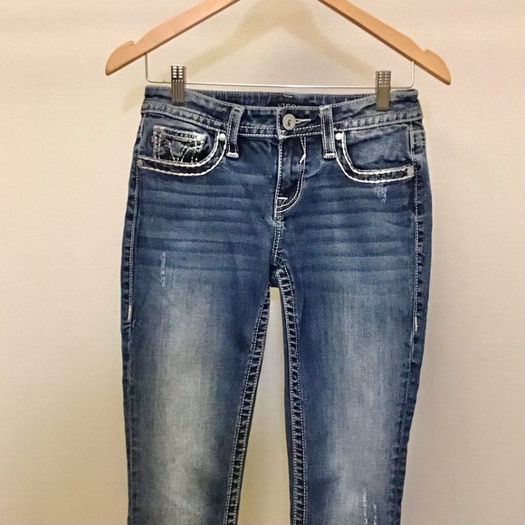 Vigoss 2 Capri Jeans Heritage Fit Stretch Low Rise Embroidered Logo Cropped - Picture 5 of 13